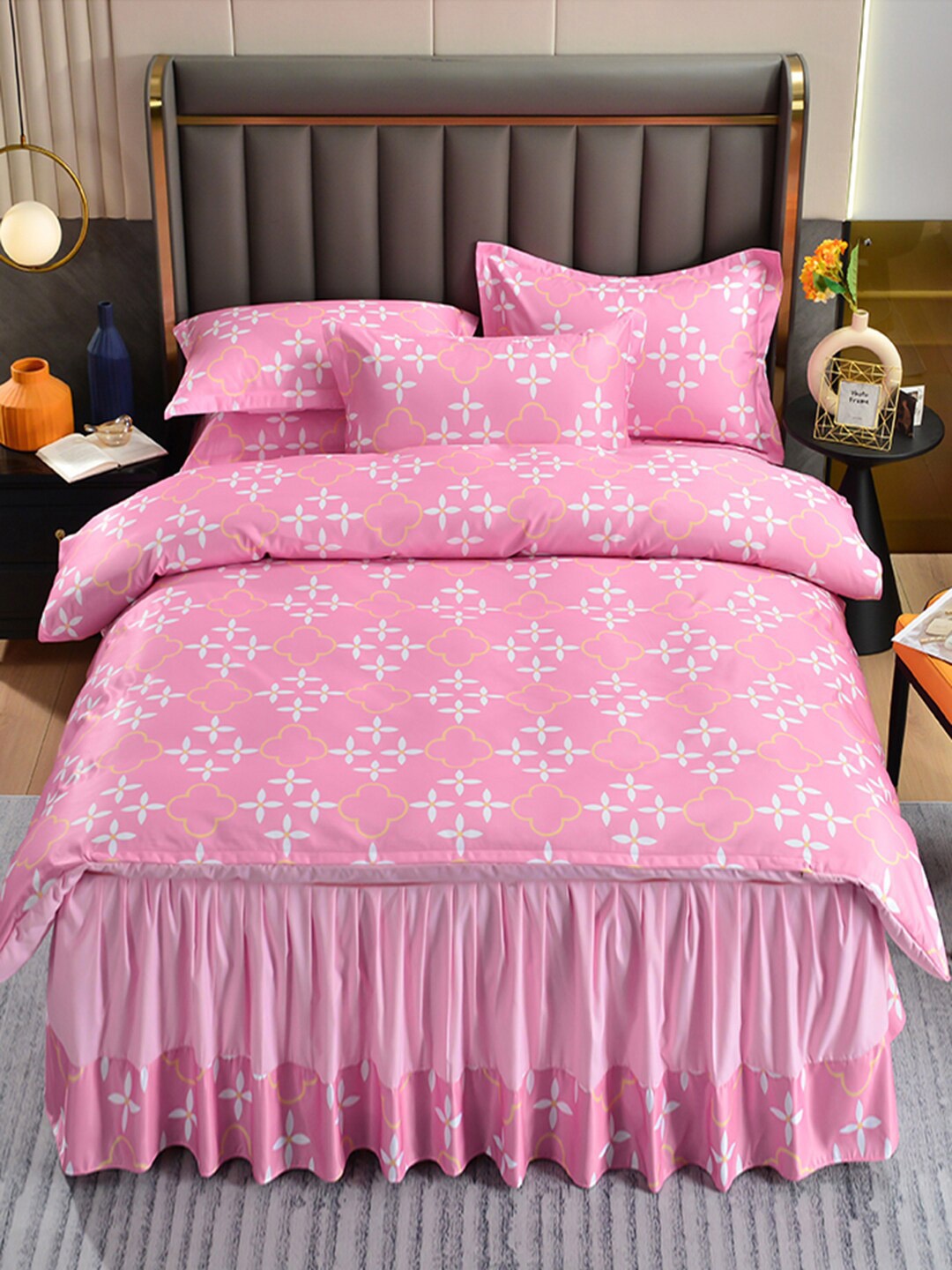 

JC Collection Pink & White Printed Double King Bedding Set