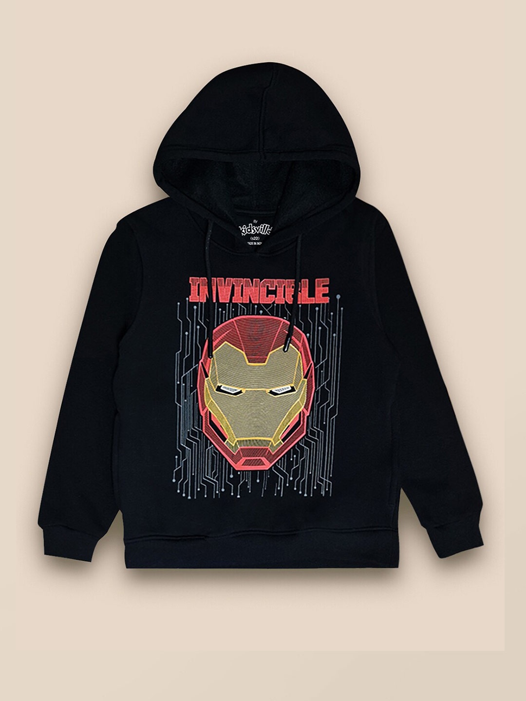 

Kids Ville Boys Black Iron Man Printed Hooded Cotton Sweatshirt