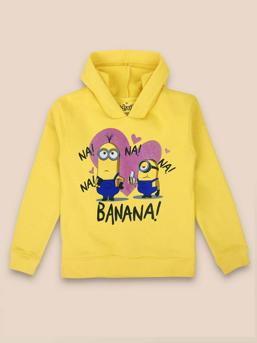 

Kids Ville Girls Yellow Minions Print Hooded Sweatshirt