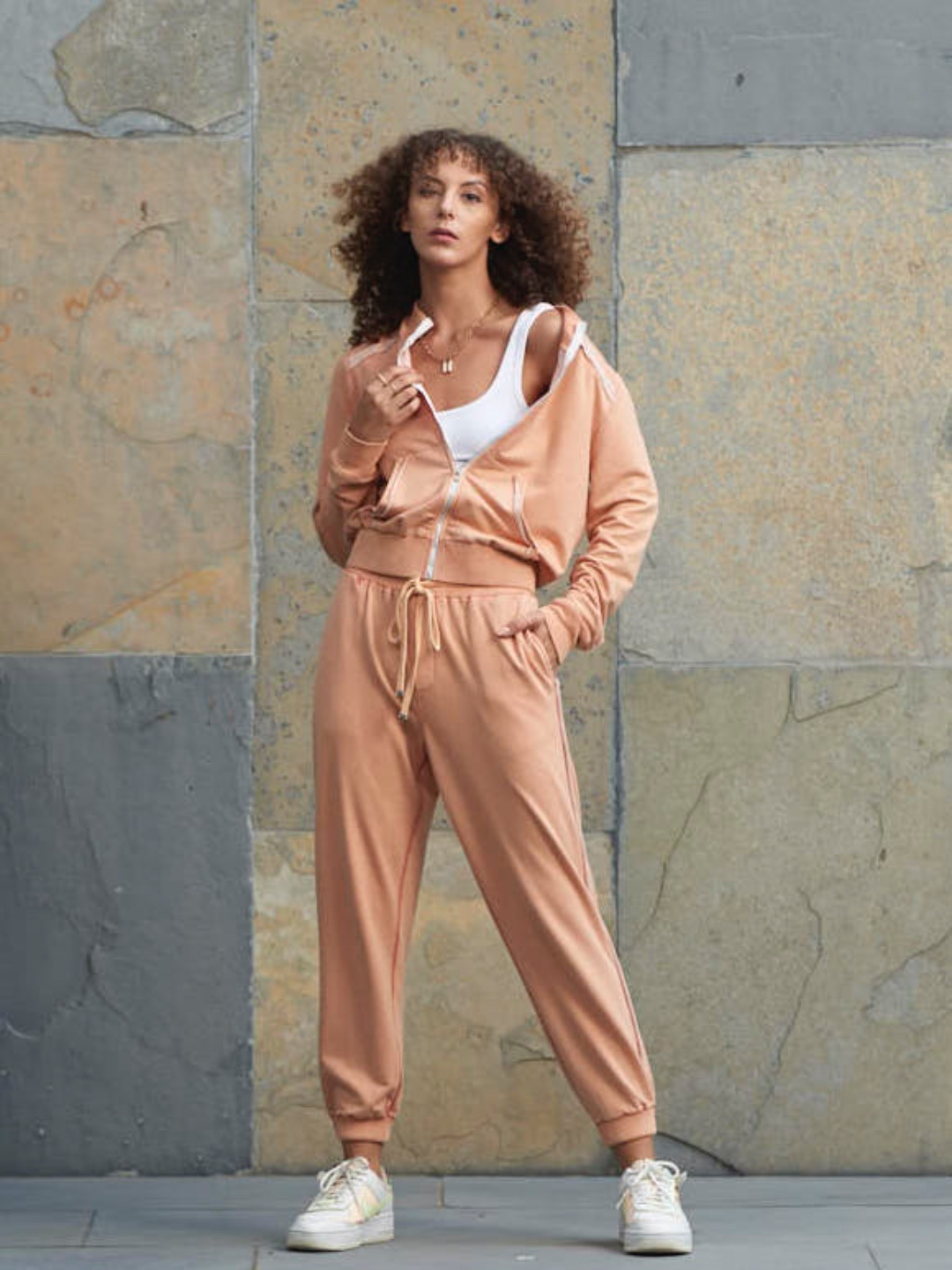 

Style Island Women Relaxed High-Rise Cotton Trousers, Peach