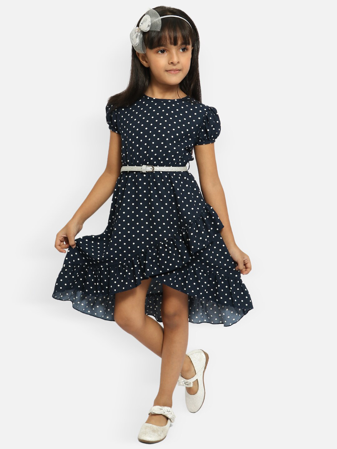 

Nauti Nati Girls Navy Blue & White Polka Print Dress