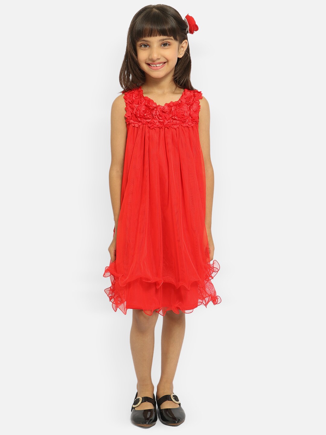 

Nauti Nati Girls Red Net A-Line Dress