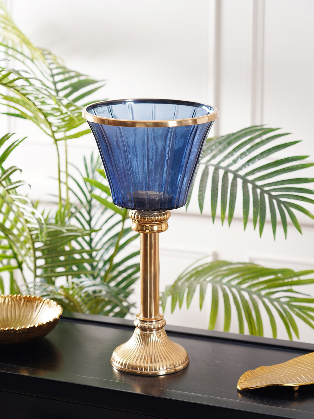 

Pure Home and Living Blue And Gold Textured Votive Candle Holder