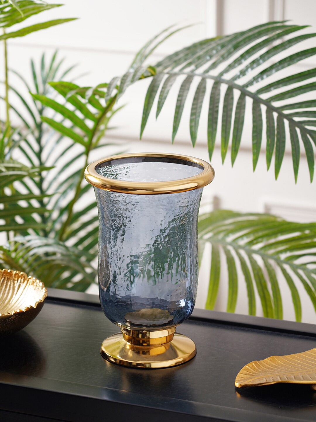 

Pure Home and Living Blue & Gold-Toned Solid Hurricane Tea-Light Candle Holder