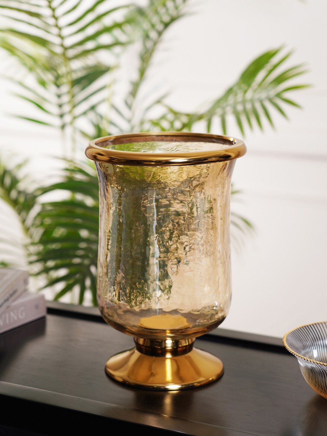 

Pure Home and Living Gold-Colored Hurricane Candle Holders With Base