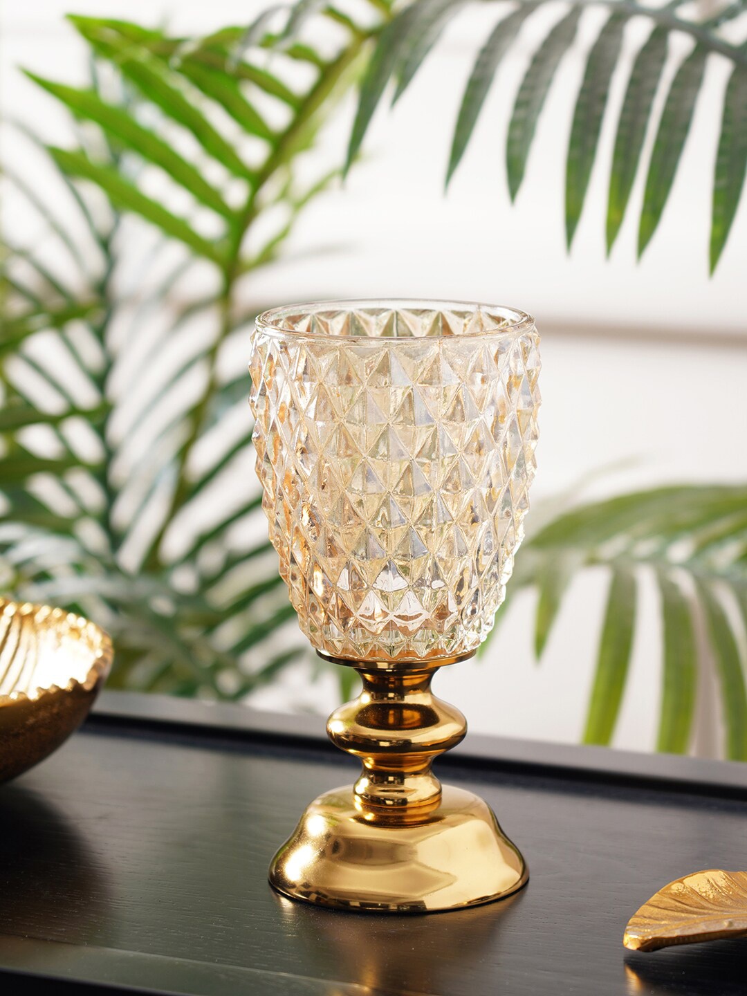 

Pure Home and Living Gold & Transparent Textured Candle Holders