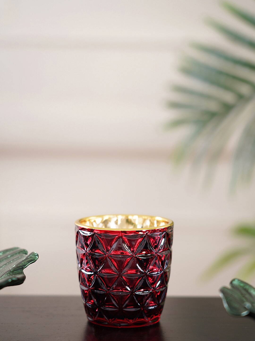 

Pure Home and Living Set Of 6 Red & Gold-Toned Textured Candle Holders