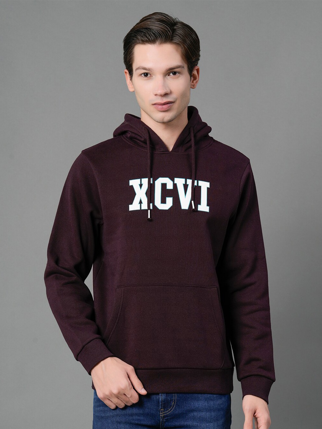 

Red Tape Men Burgundy Printed Hooded Sweatshirt