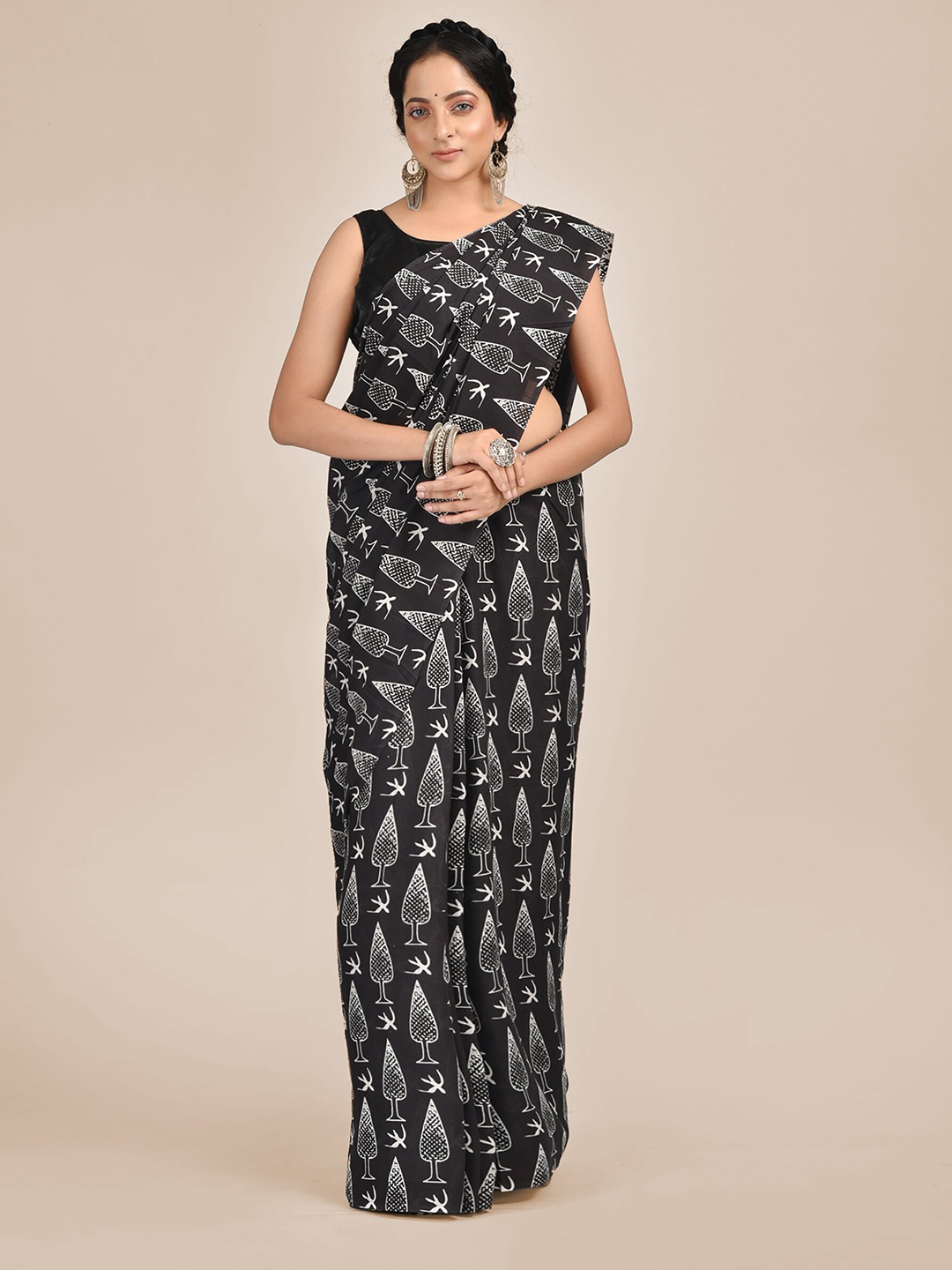 

Mitera Black & White Pure Cotton Saree