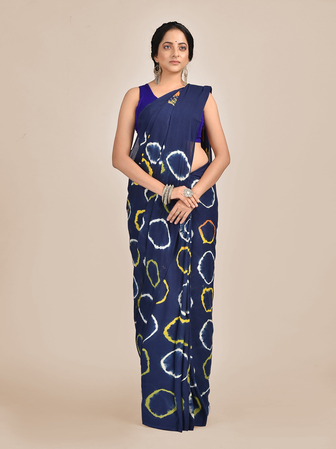 

Mitera Blue & Yellow Tie and Dye Pure Cotton Saree