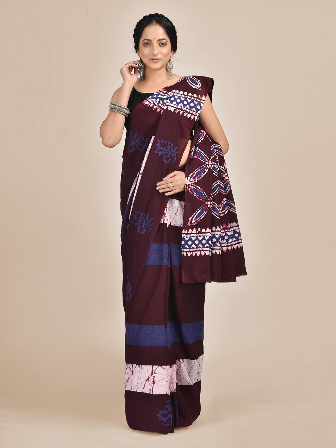 

Mitera Brown & Blue Batik Pure Cotton Saree