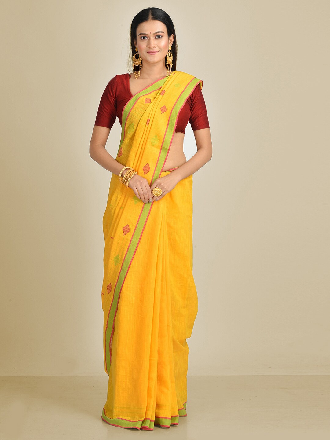 

Mitera Yellow & Red Pure Cotton Saree