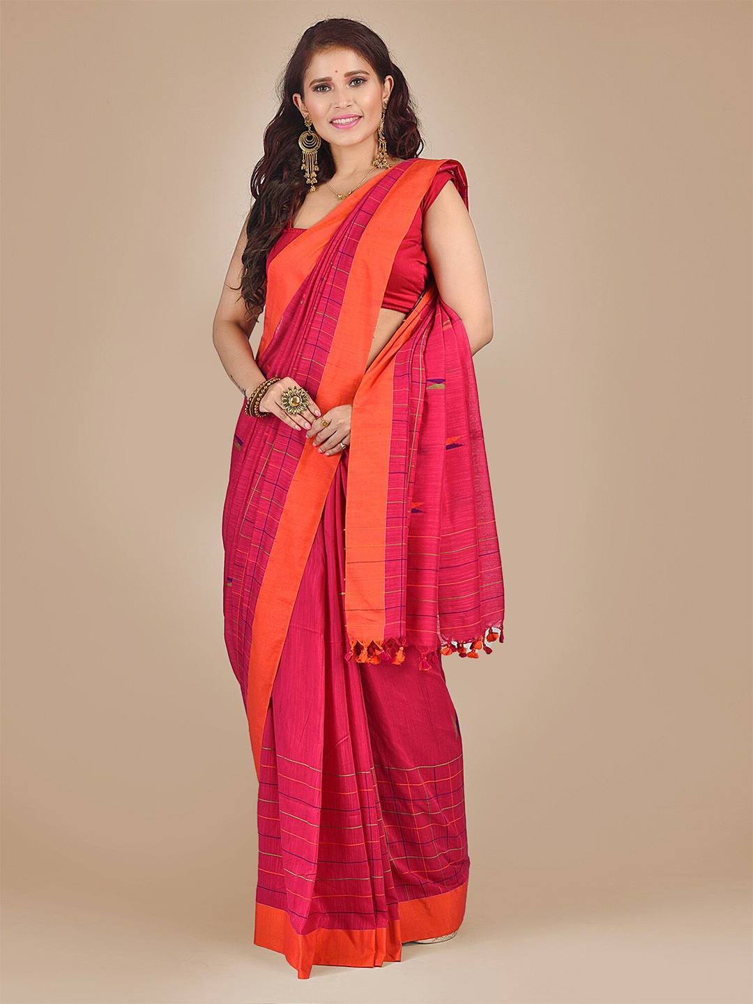 

Mitera Coral & Orange Pure Cotton Saree