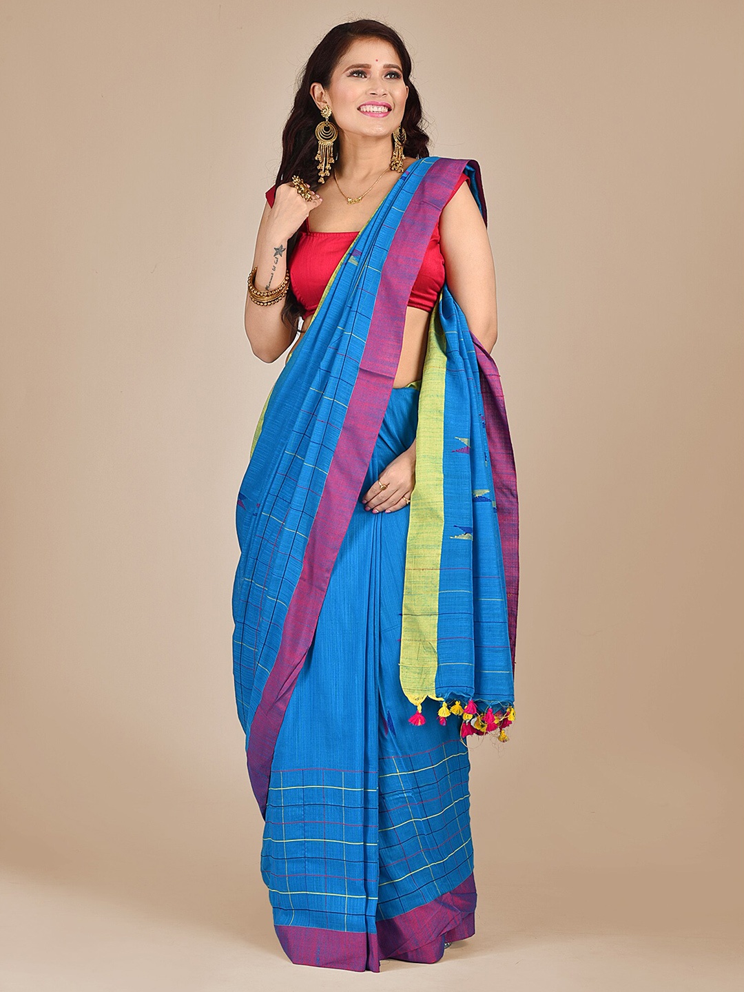 

Mitera Blue & Green Pure Cotton Saree