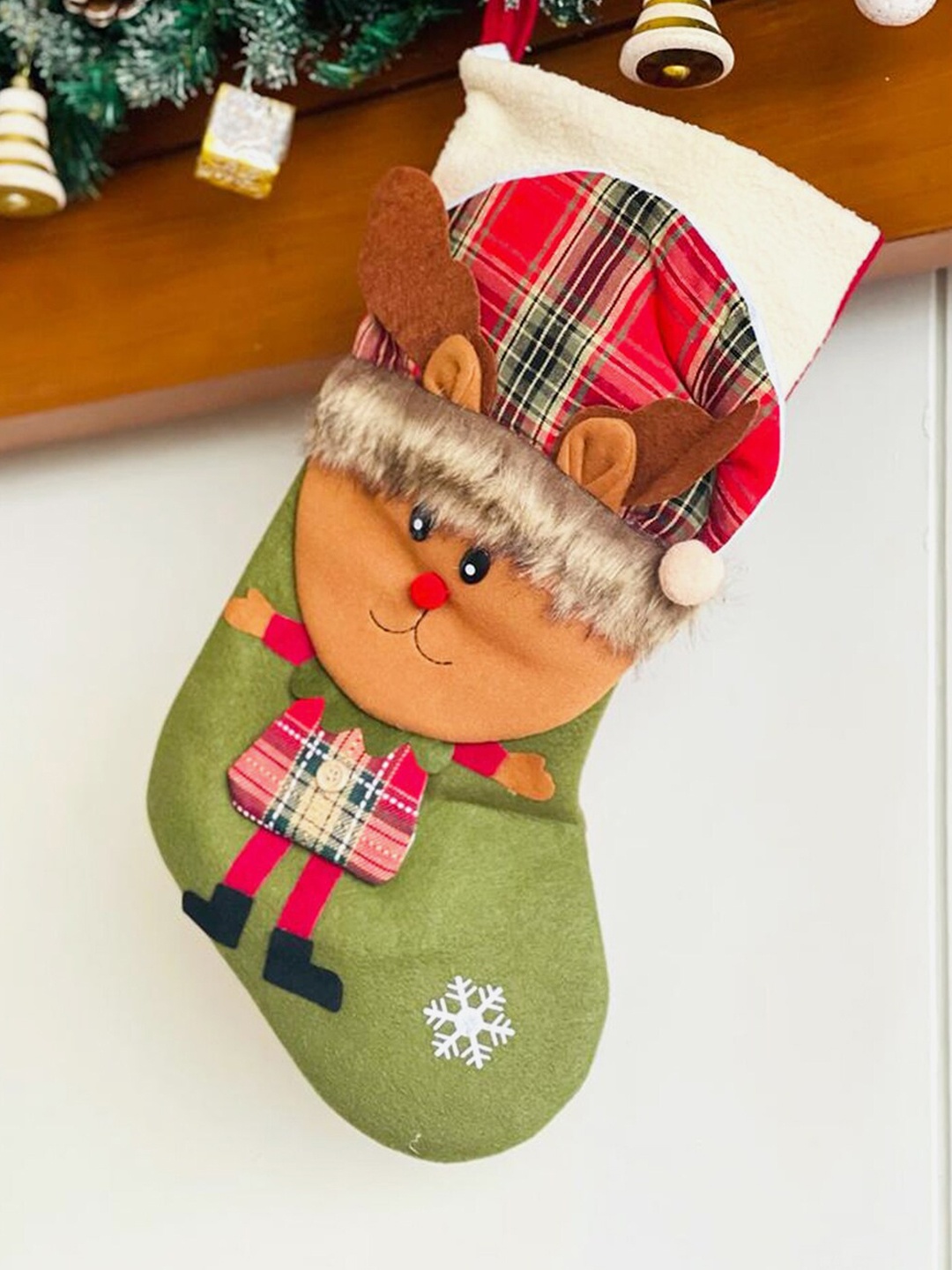 

Little Surprise Box LLP Kids Green & Red Big Face Rudolf Stockings