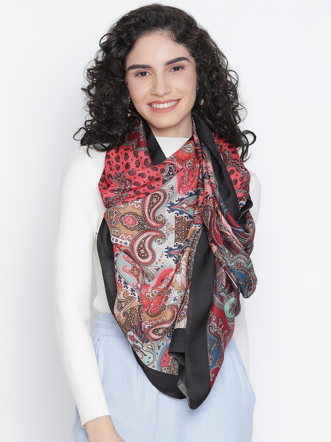 

SHINGORA Women Red & White Printed Fringed Stole