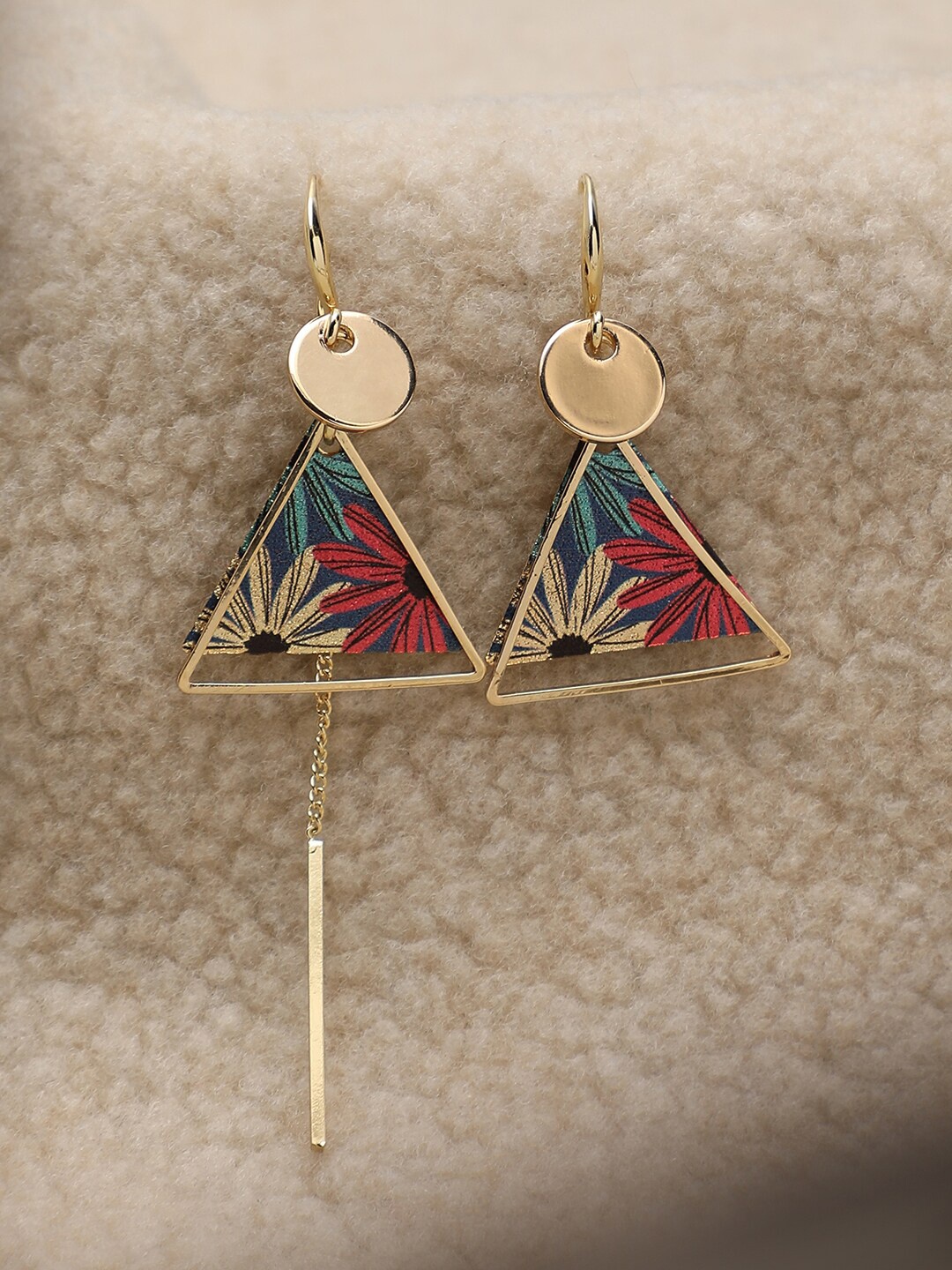 

SOHI Red & Blue Gold-Plated Triangular Drop Earrings