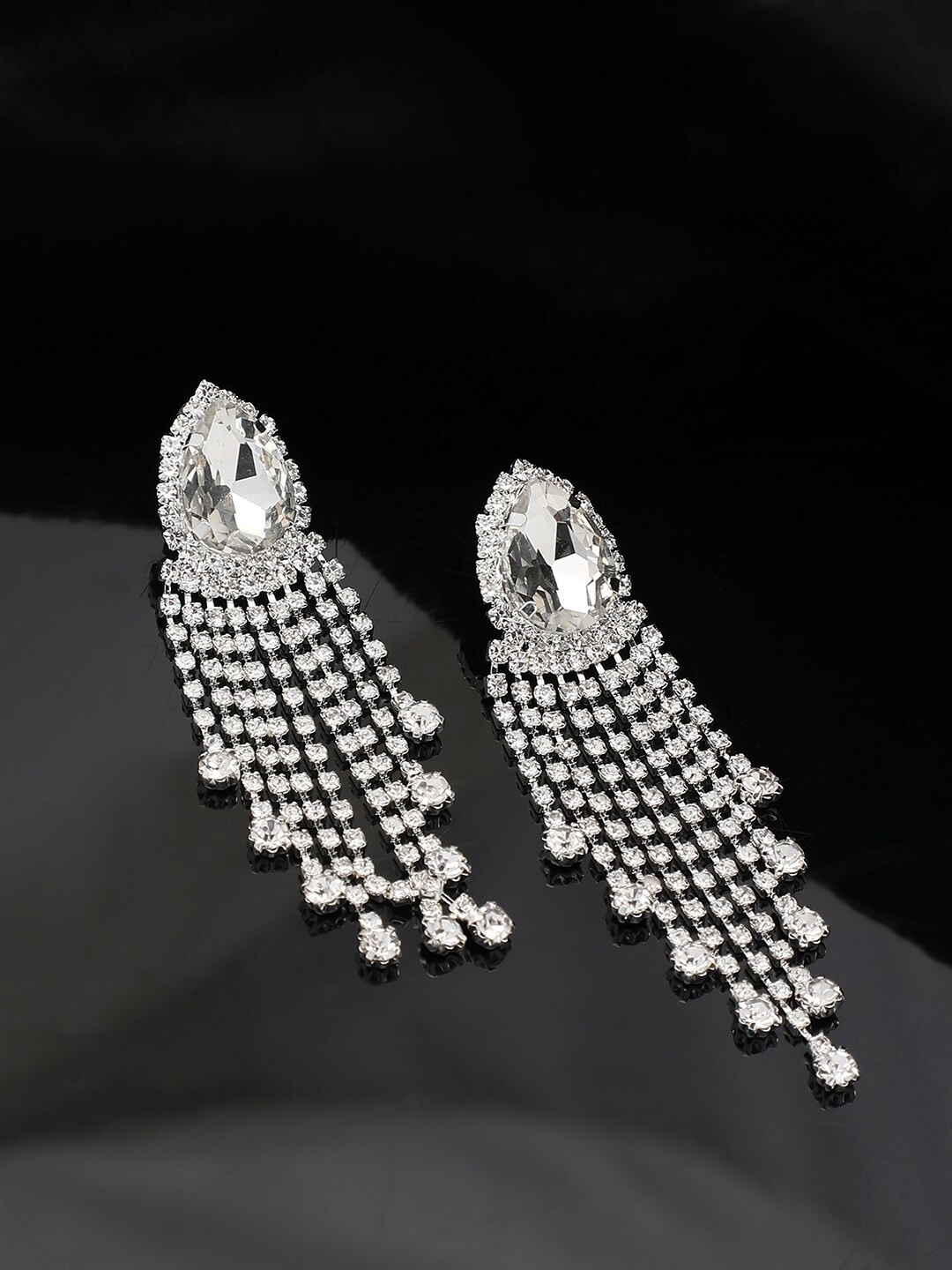 

SOHI White & Silver-Plated Contemporary Drop Earrings