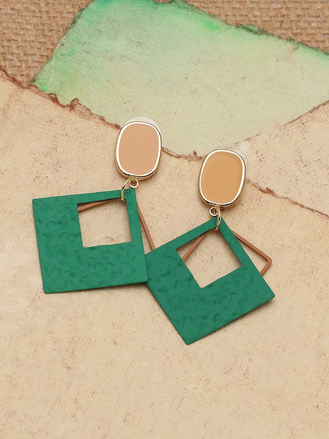 

SOHI Green & Gold-Plated Square Drop Earrings