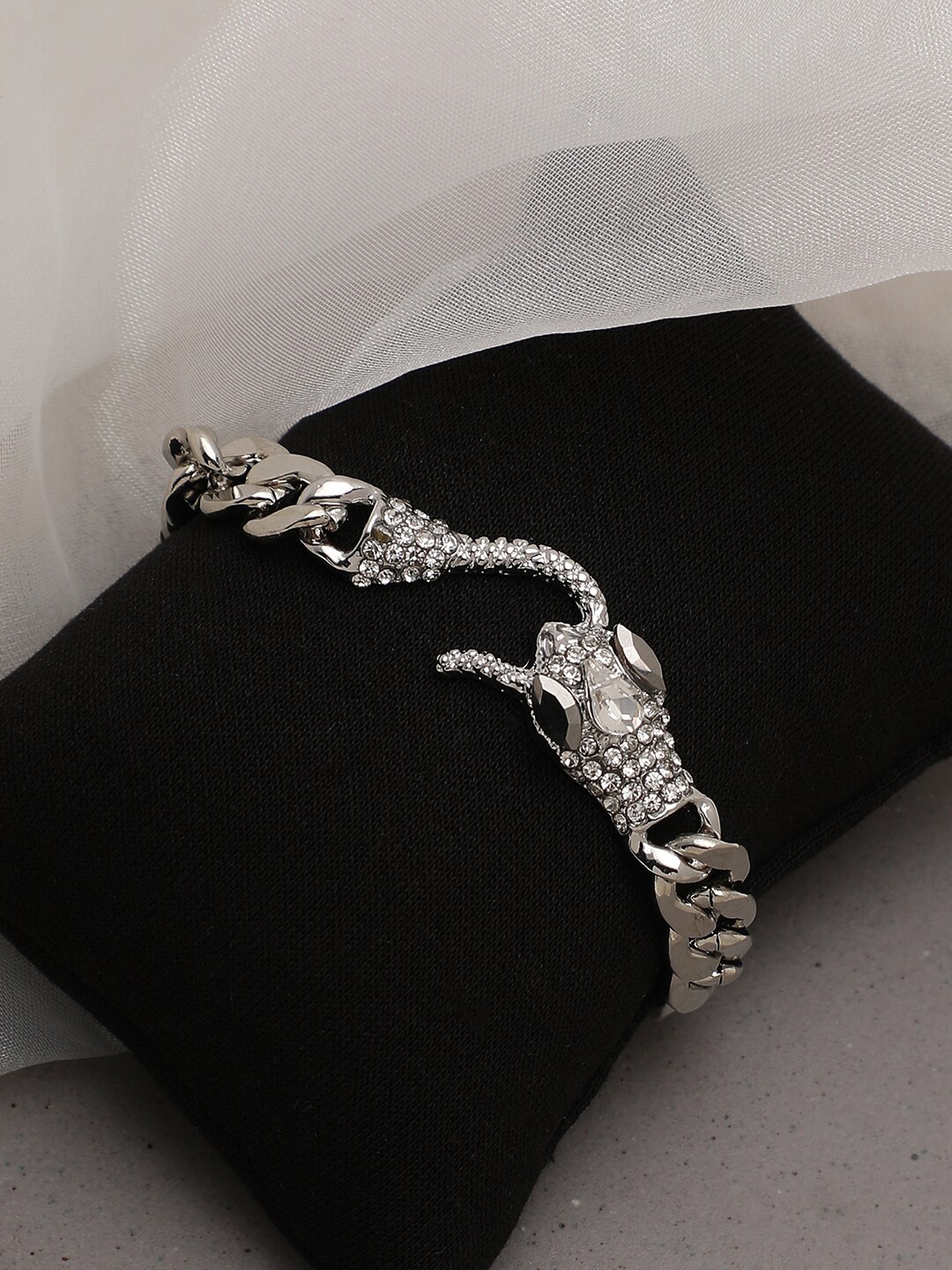 

SOHI Women Silver-Toned & White Silver-Plated Wraparound Bracelet