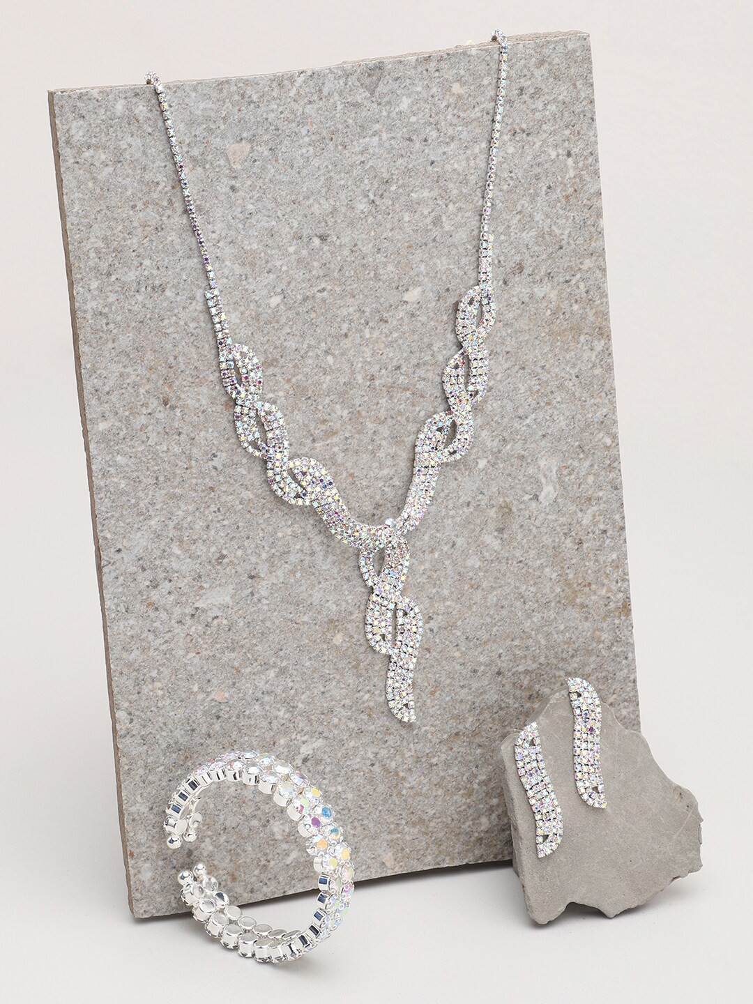 

SOHI White Silver-Plated Stone Studded Jewellery Set