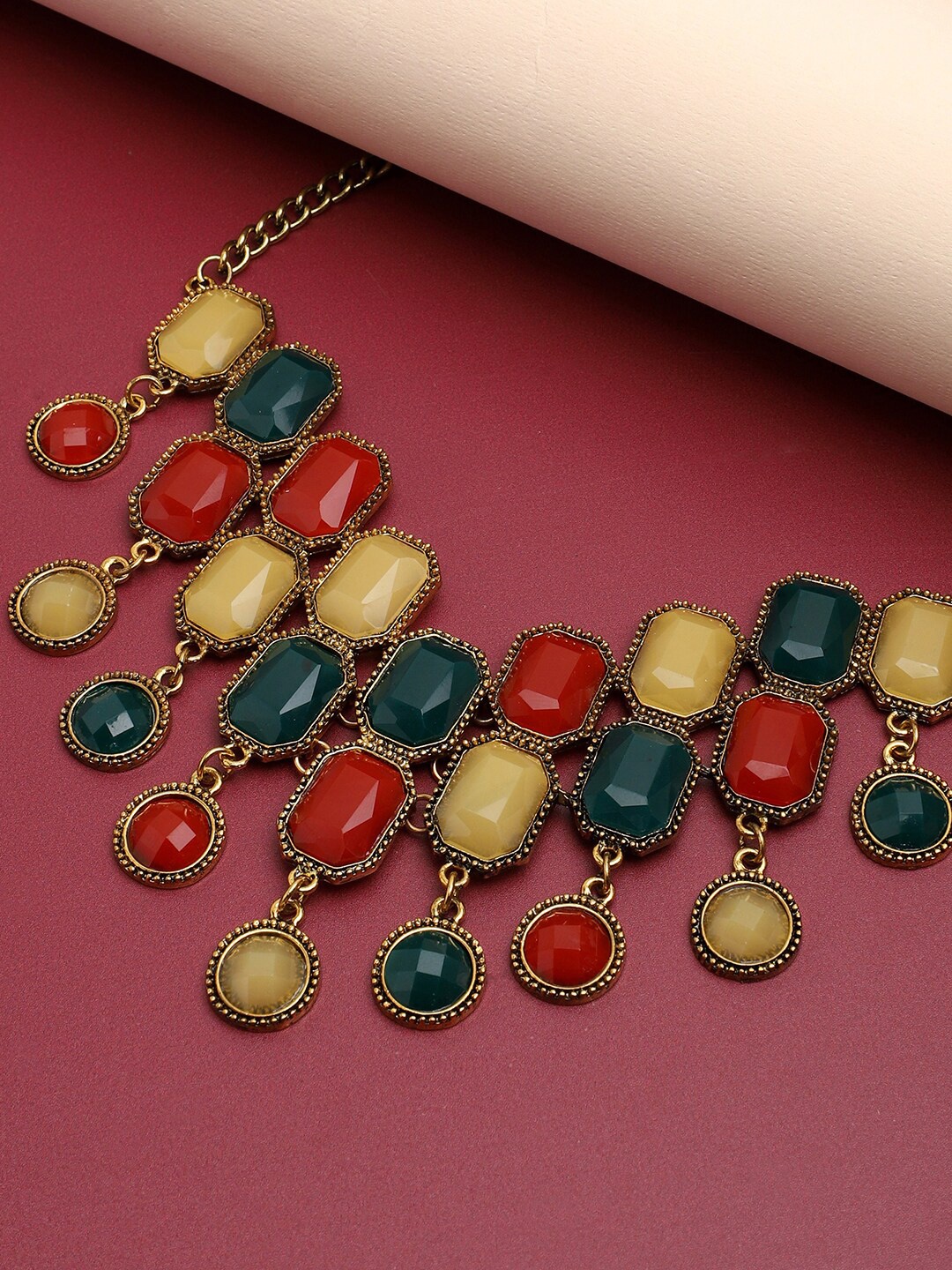 

SOHI Green & Red Gold-Plated Necklace