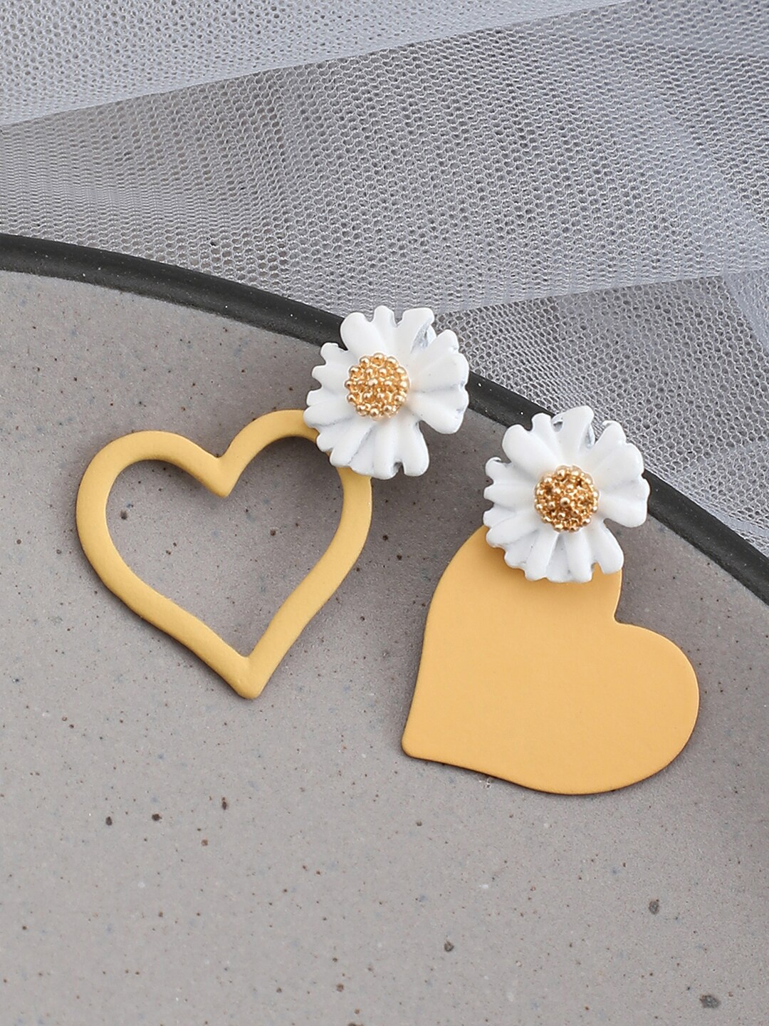 

SOHI Yellow & White Gold-Plated Heart Shaped Drop Earrings