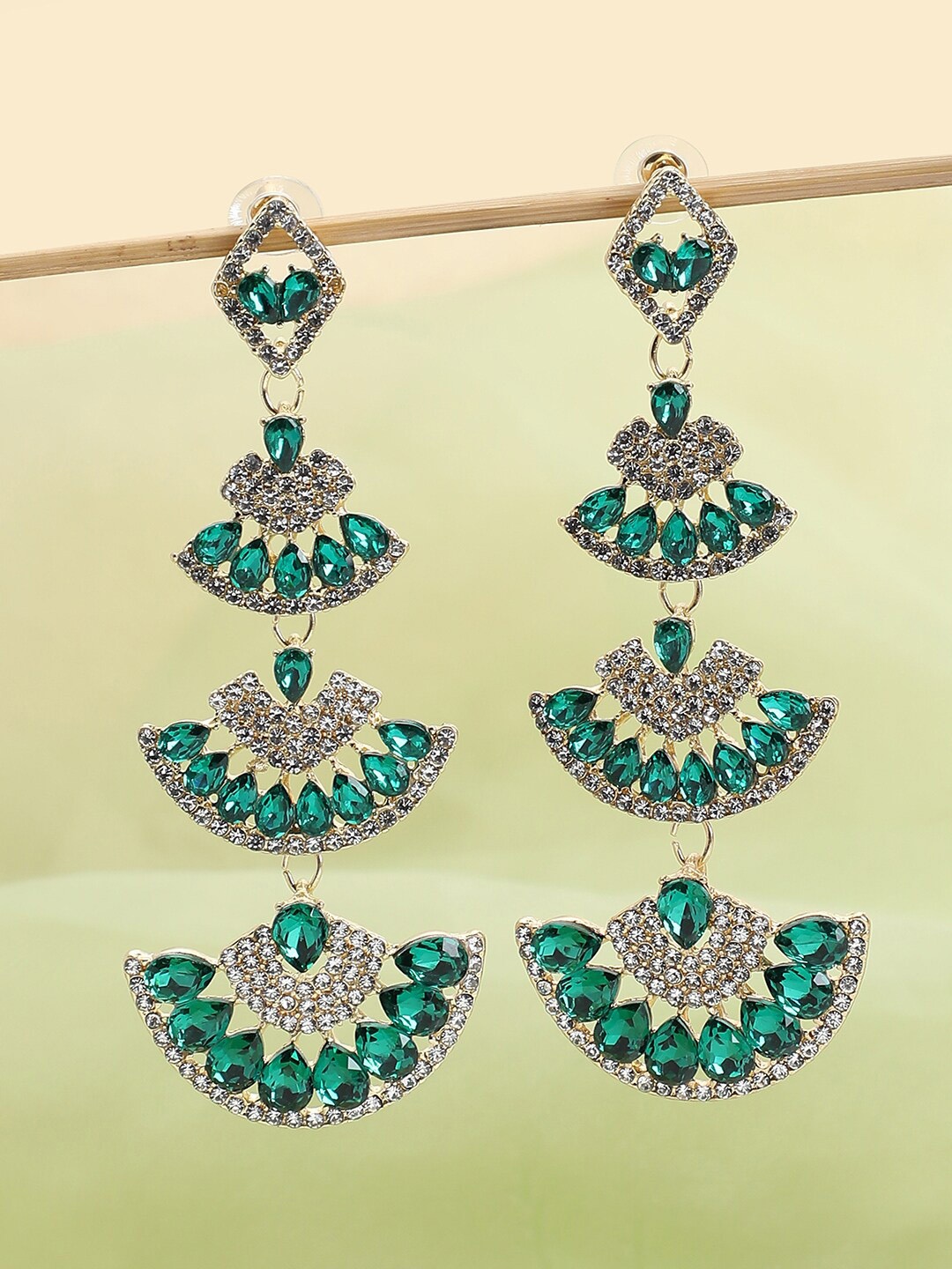 

SOHI Green & White Gold-Plated Contemporary Drop Earrings