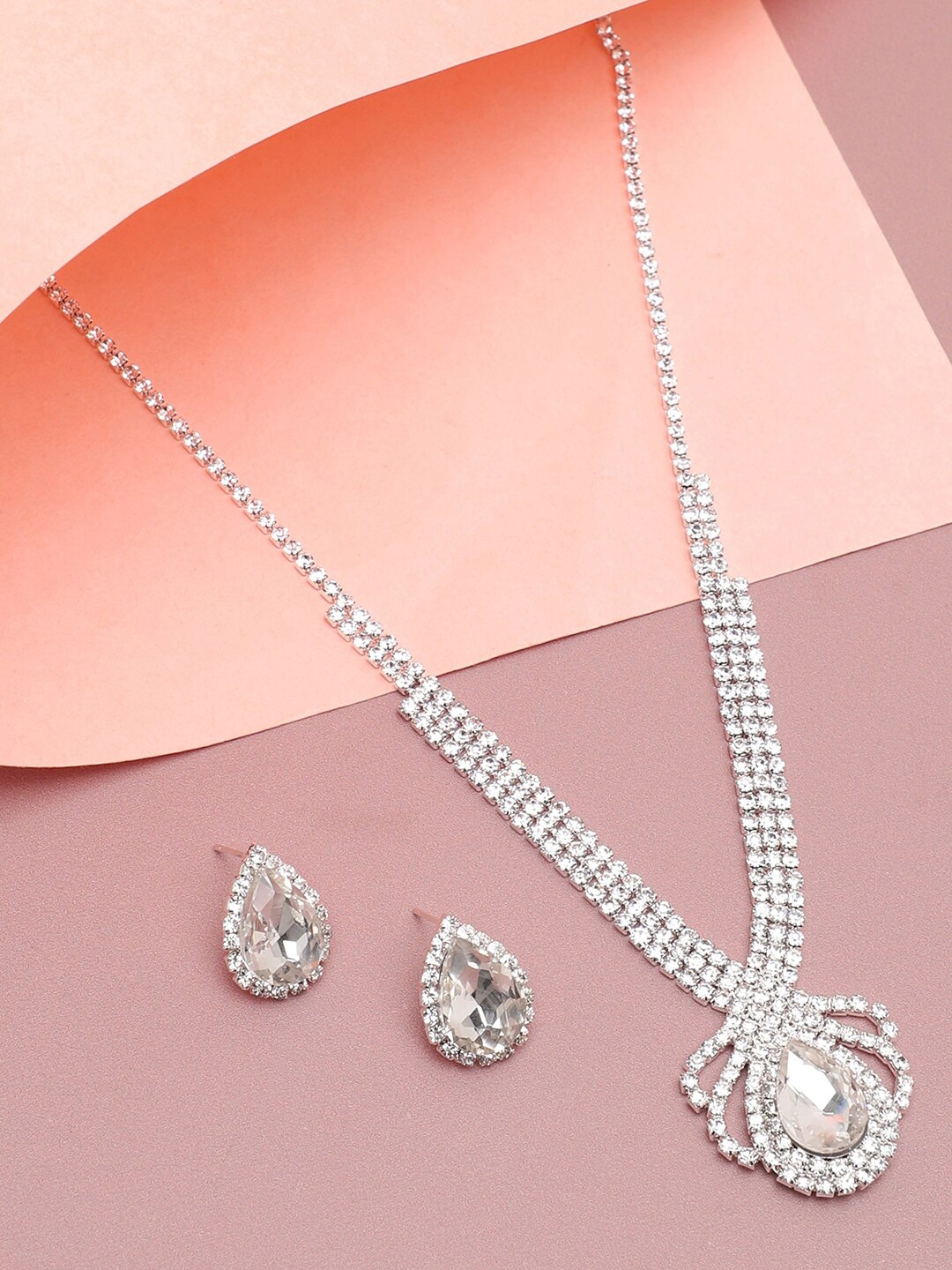 

SOHI White Silver-Plated Stone-Studded Jewellery Set