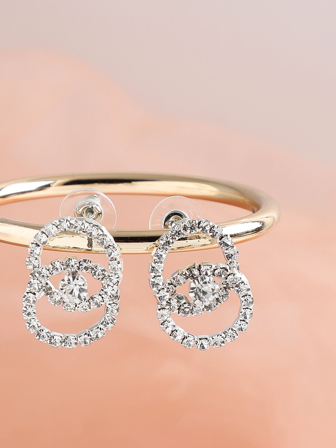 

SOHI White & Silver-Plated Contemporary Studs Earrings
