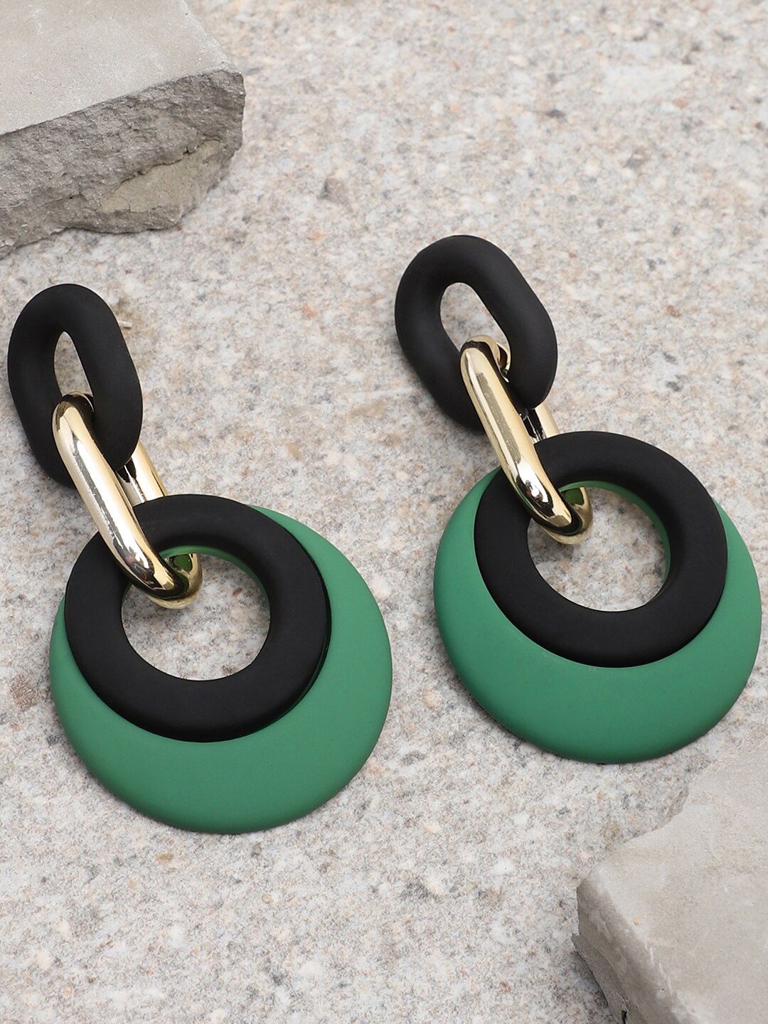 

SOHI Green & Black Gold-Plated Contemporary Drop Earrings