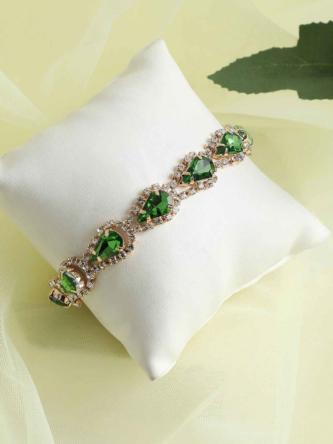 

SOHI Women Green & White Gold-Plated Wraparound Bracelet