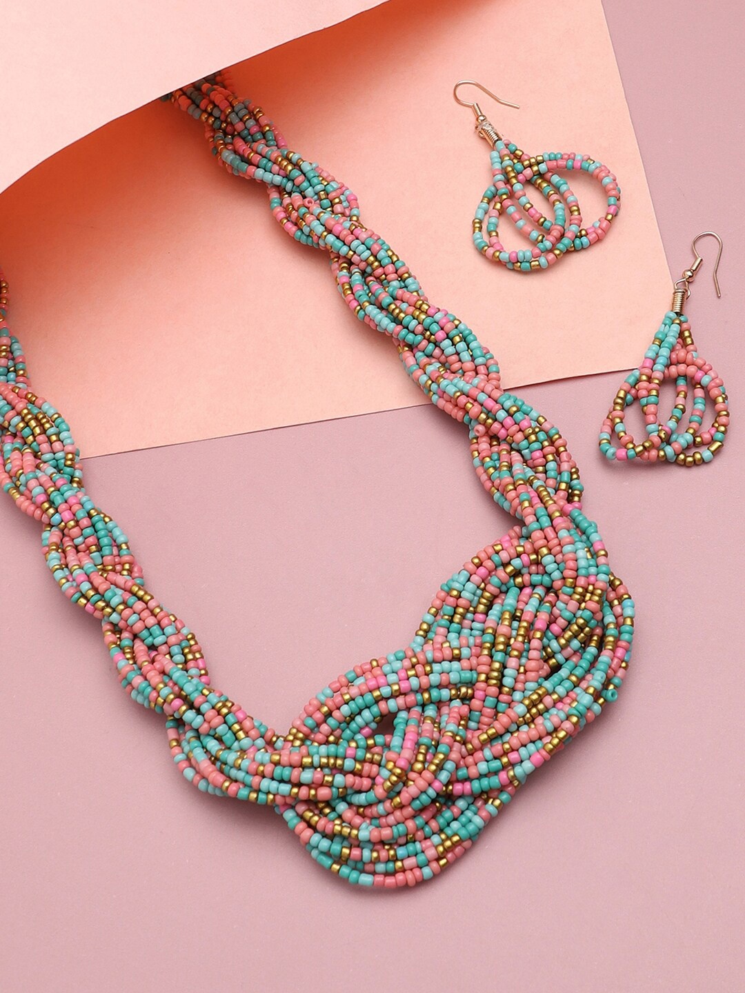 

SOHI Blue & Pink Gold-Plated Necklace