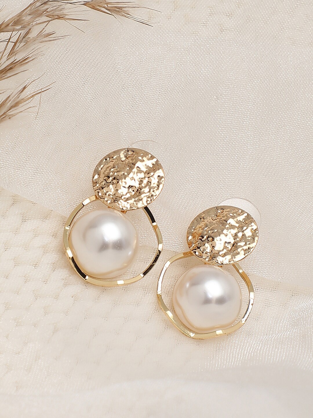 

SOHI White & Gold-Plated Contemporary Drop Earrings