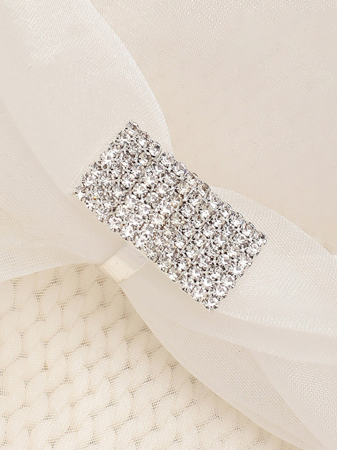 

SOHI White Silver-Plated Stone-Studded Finger Ring