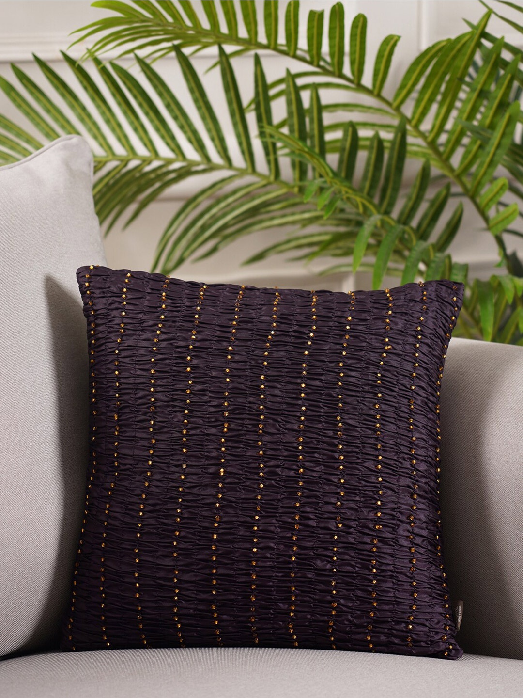 

Pure Home and Living Purple & Gold-Toned Striped Square Cushion Covers