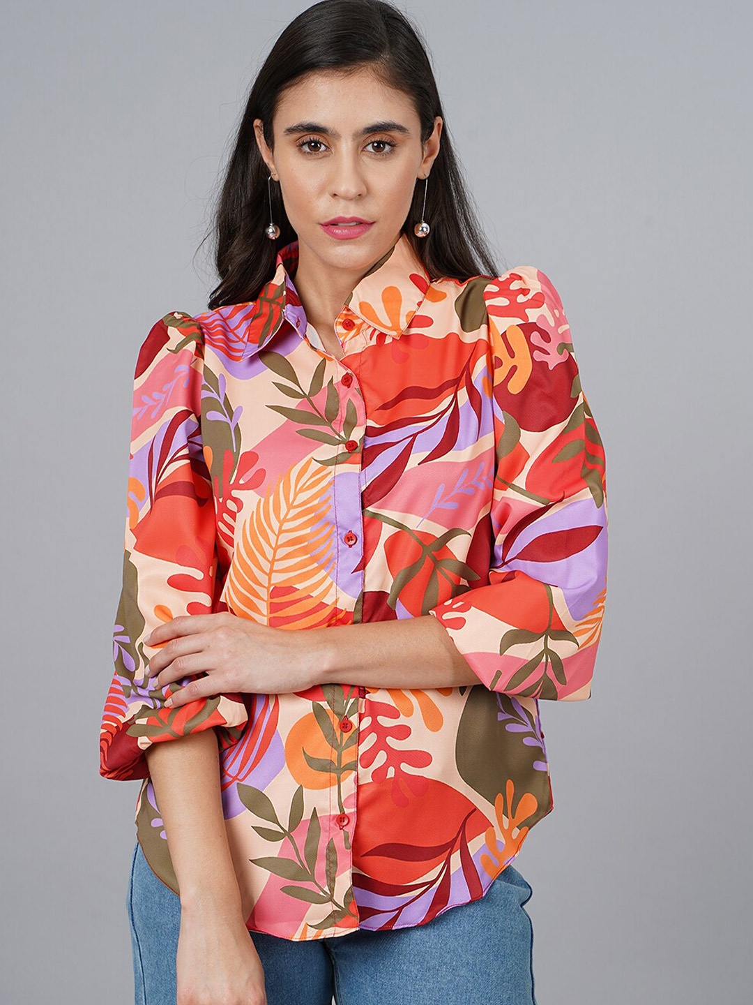 

SCORPIUS Women Red Premium Floral Printed Casual Shirt