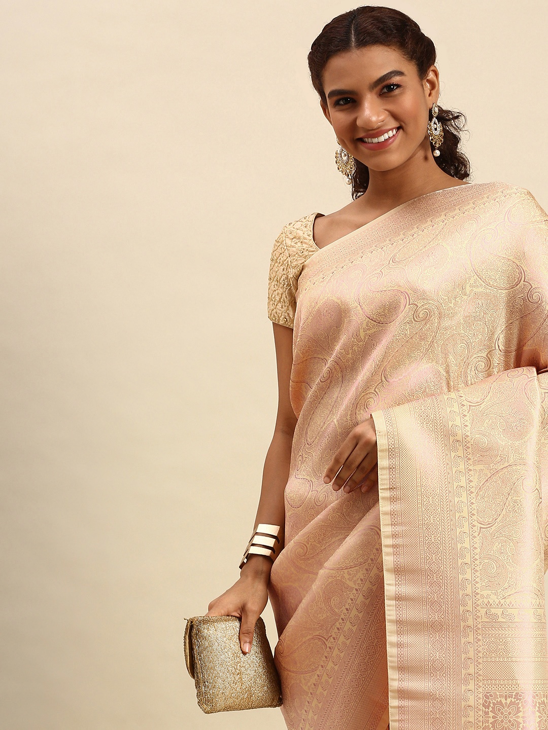 

SANGAM PRINTS Pink Woven Design Silk Blend Saree