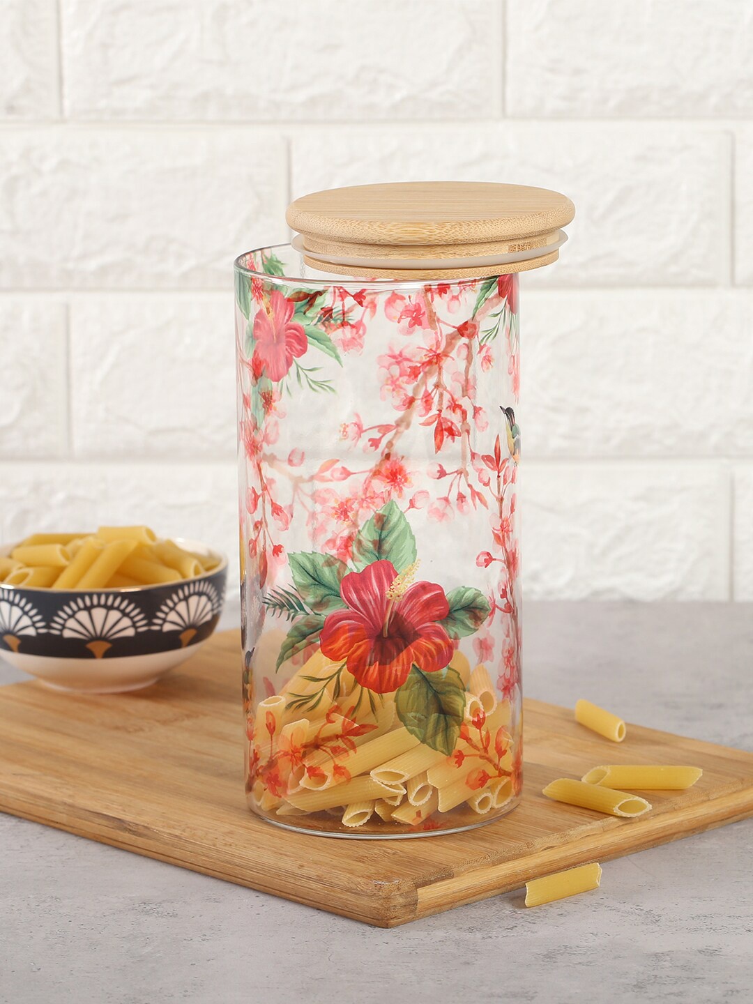 

India Circus by Krsnaa Mehta Transparent Floral-Printed Glass Jar Kitchen Storage 1400mL