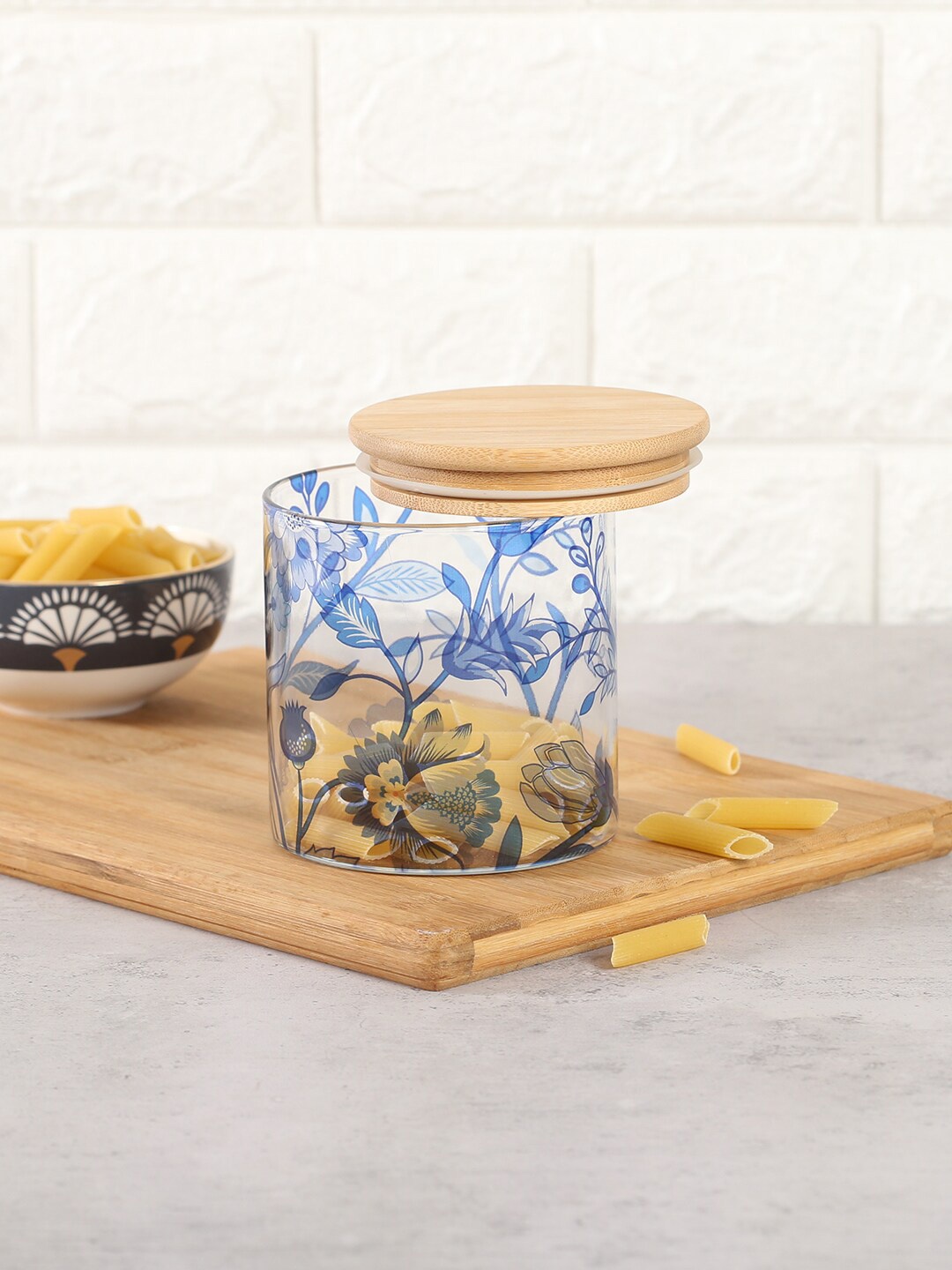 

India Circus by Krsnaa Mehta Transparent & Blue Printed Glass Storage Jar 680mL
