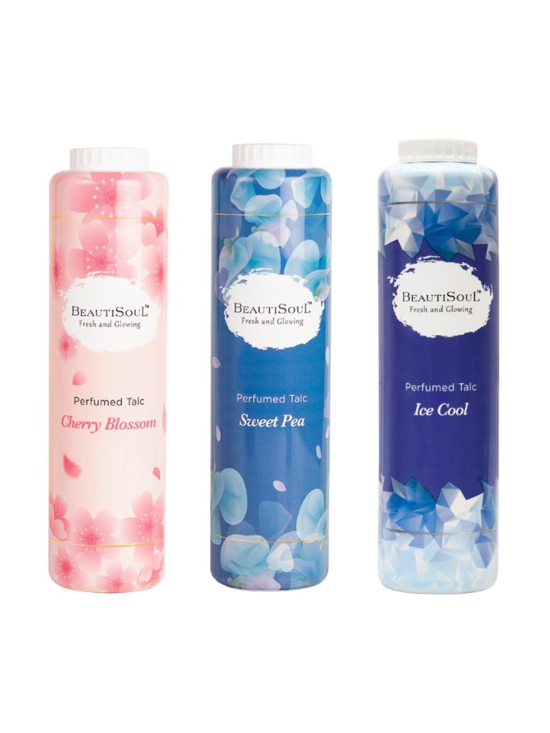 

Beautisoul Set of 3 Perfumed Cherry Blossom Sweet Pea and Ice Cool Talcum Powder, White