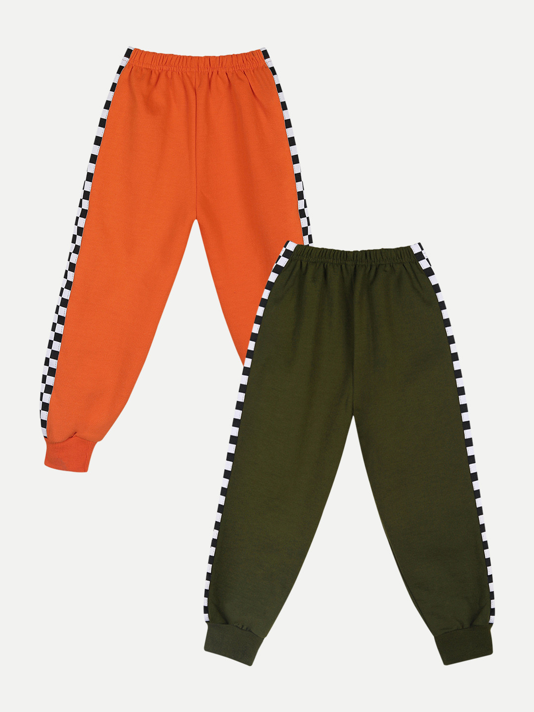 

Cutiekins Kids Pack Of 2 Orange & Olive Green Solid Cotton Regular Fit Joggers