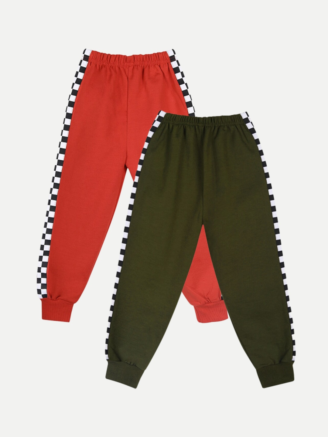 

Cutiekins Kids Red & Olive Green Pack Of 2 Solid Organic Cotton Joggers