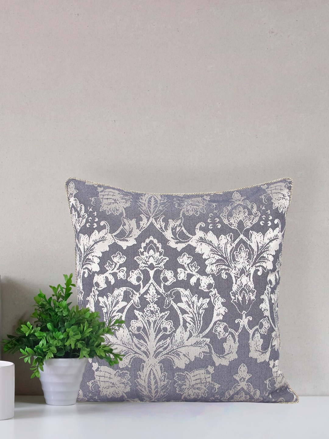 

Home Blue & Silver-Toned Printed Self Design Square Cushion Covers