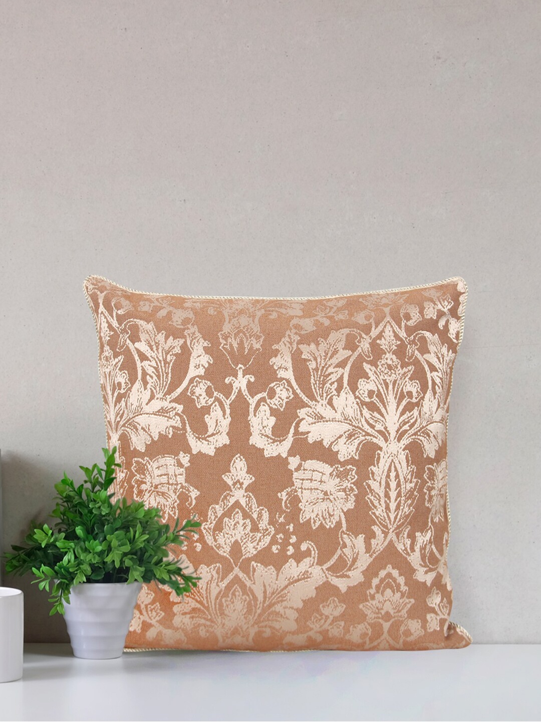 

Home Brown & Silver-Toned Printed Self Design Square Cushion Covers