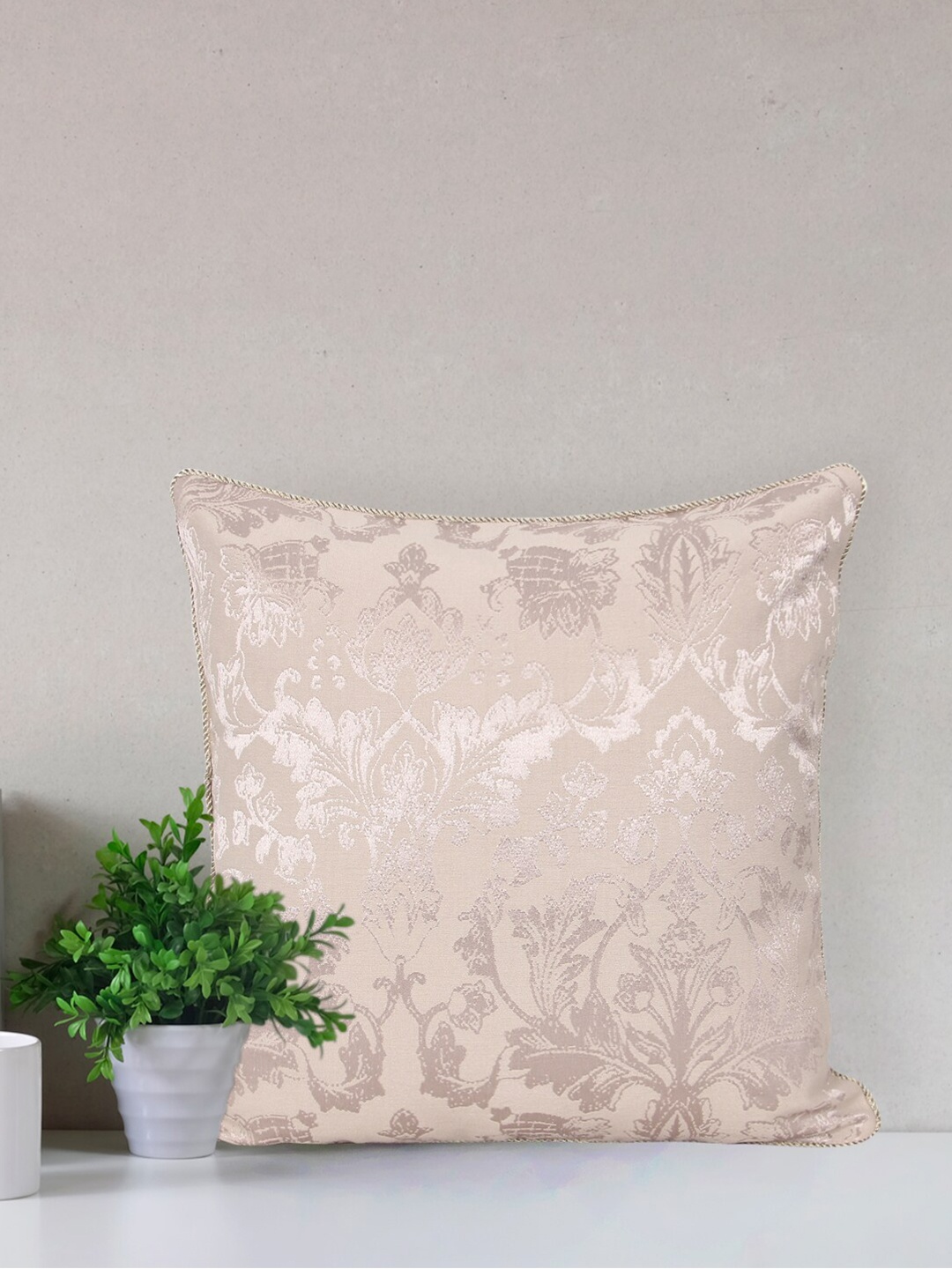 

Home Silver-Toned & Cream-Coloured Printed Self Design Square Cushion Covers