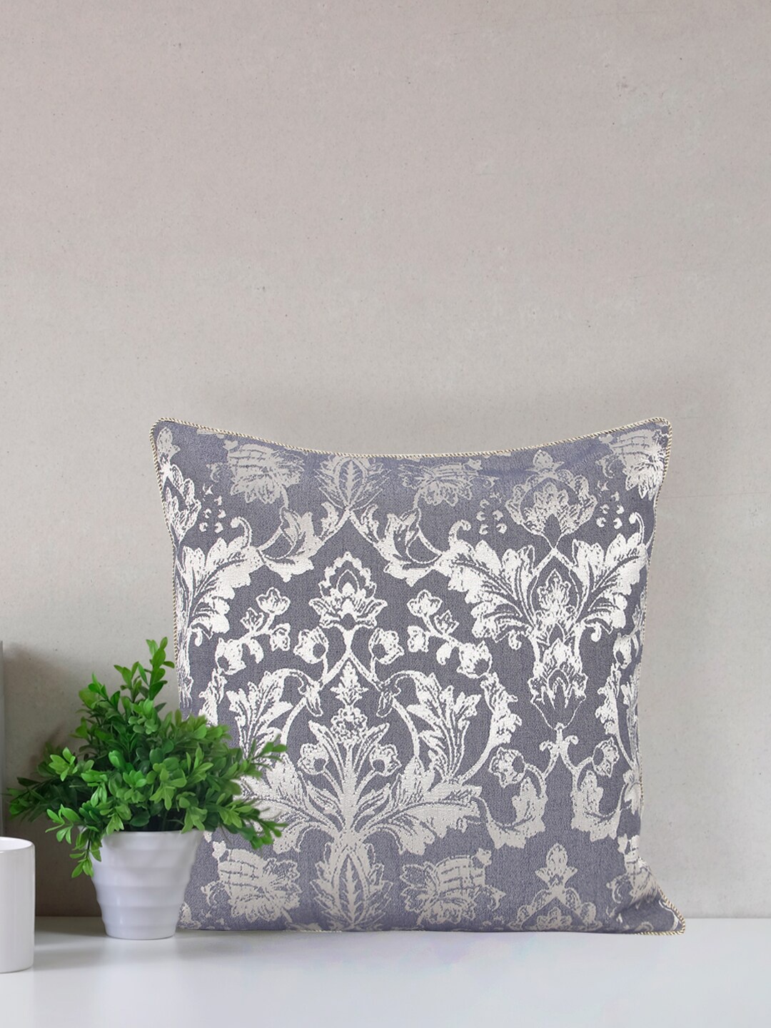 

Home Blue & Silver-Toned Printed Self Design Square Cushion Covers