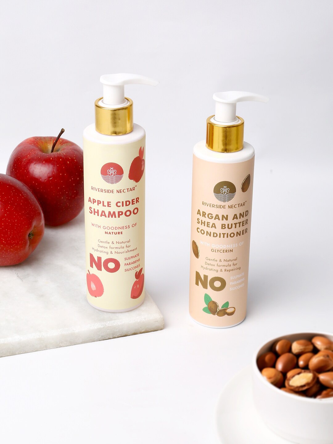

Riverside Nectar Set of Apple Cider Shampoo & Argan-Shea Butter Conditioner - 200 ml each, Beige