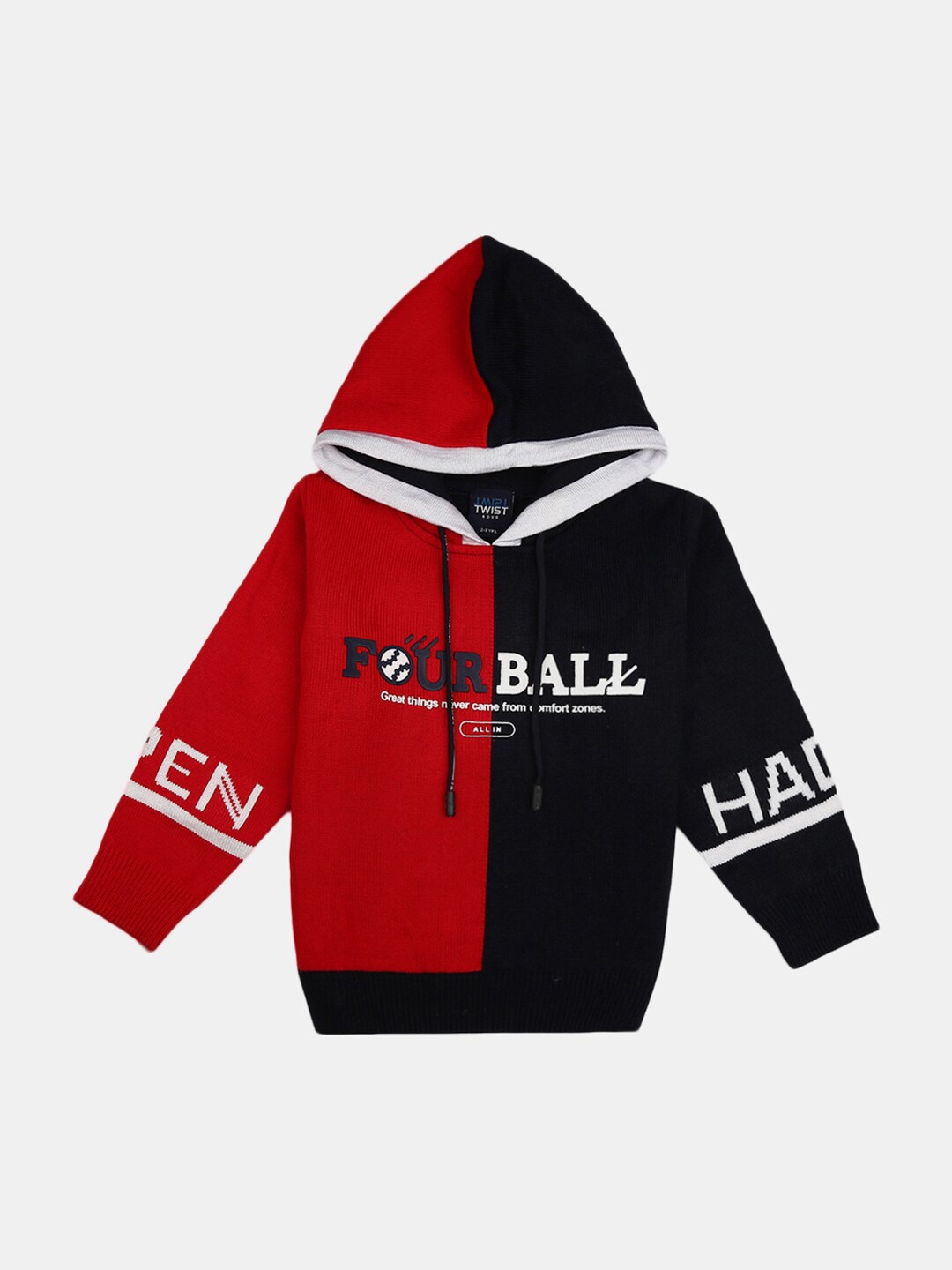 

V-Mart Boys Navy Blue & Red Colourblocked Cotton Hooded Pullover