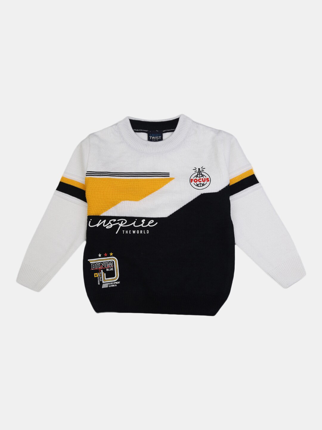 

V-Mart Boys White & Black Colourblocked Round Neck Pullover